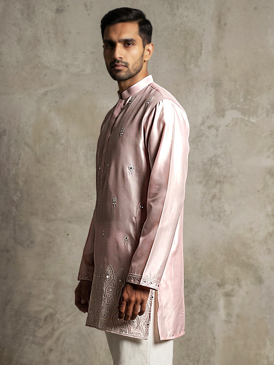 Men Designer Silk Blend Embroidered Kurta ( 65KO 5603Pink ) [FF] [G-4]