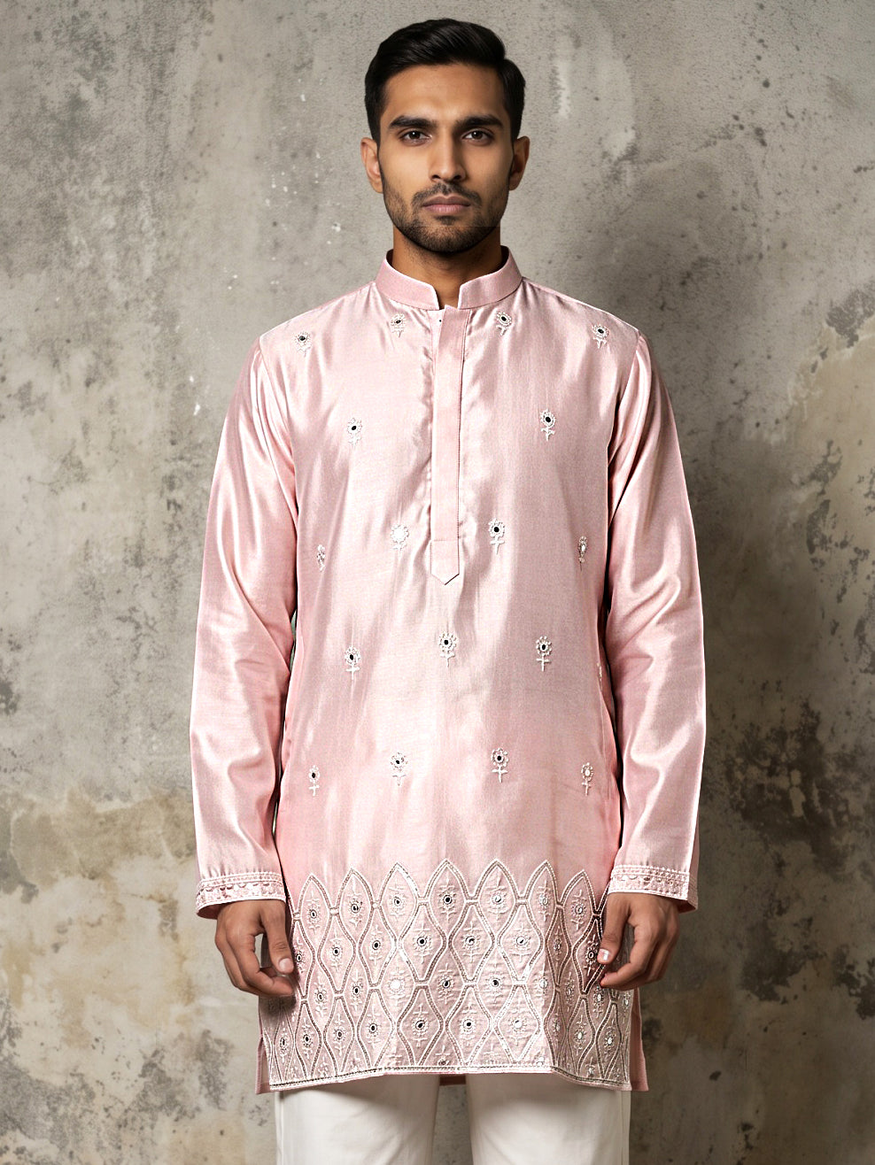 Men Designer Silk Blend Embroidered Kurta ( 65KO 5603Pink ) [FF] [G-4]