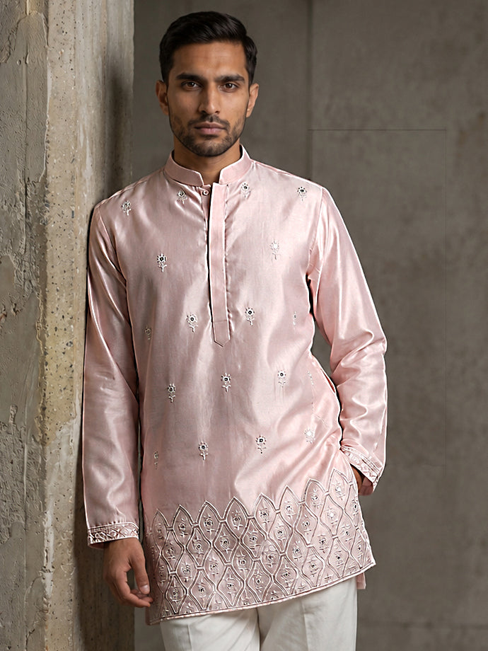 Men Designer Silk Blend Embroidered Kurta ( 65KO 5603Pink ) [FF] [G-4]