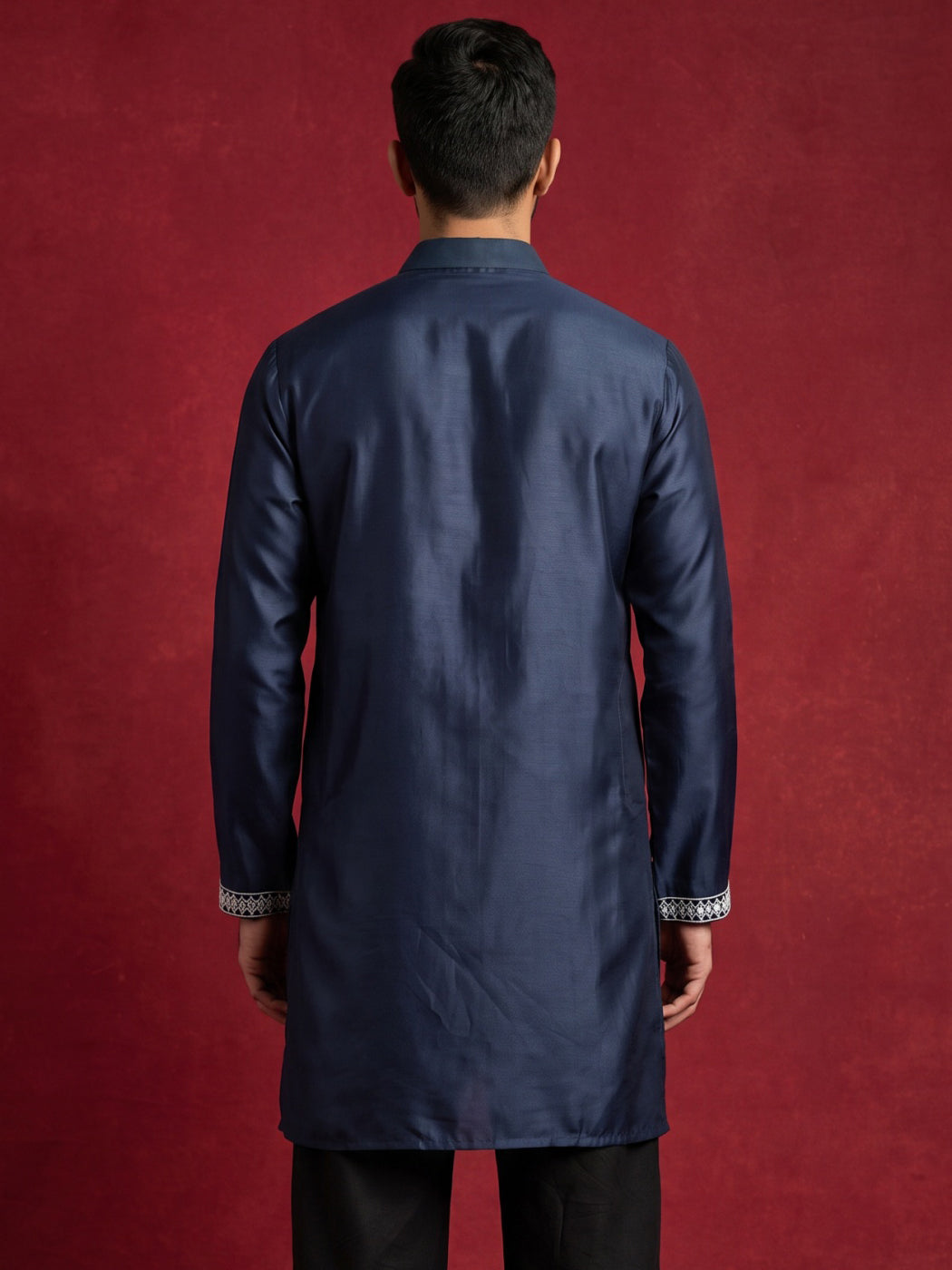 Men Ethnic Silk Blend Embroidered Kurta ( 65KO 5604Navy ) [FF] [G-4]