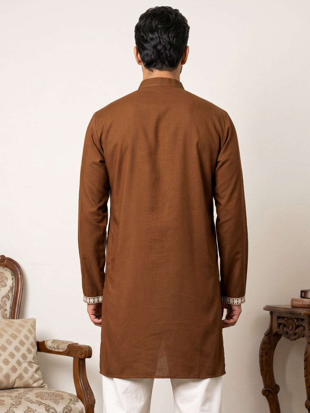 Ethnic Japanese Fabric Embroidered Kurta ( 65KO 5605Brown )