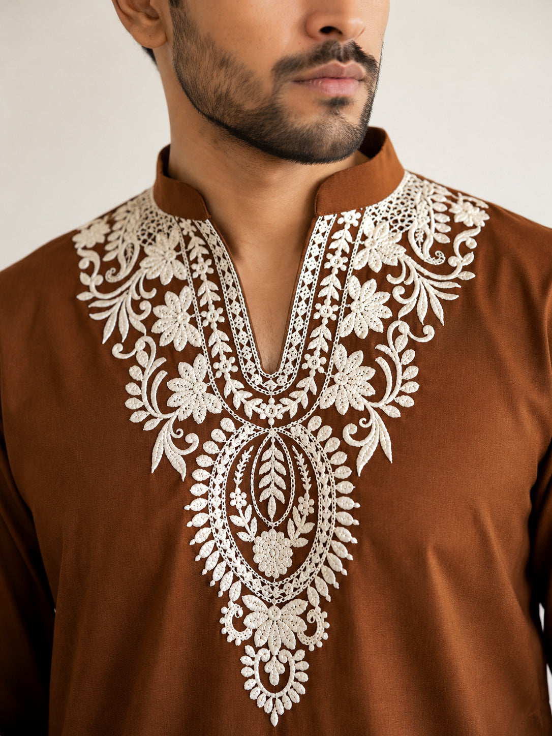 Ethnic Japanese Fabric Embroidered Kurta ( 65KO 5605Brown )