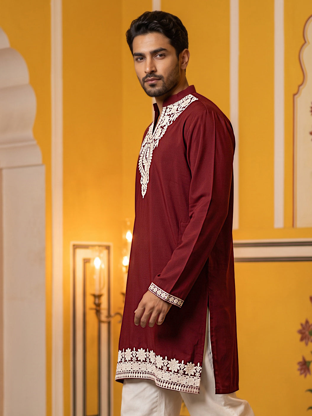 Ethnic Japanese Fabric Embroidered Kurta ( 65KO 5605Maroon )