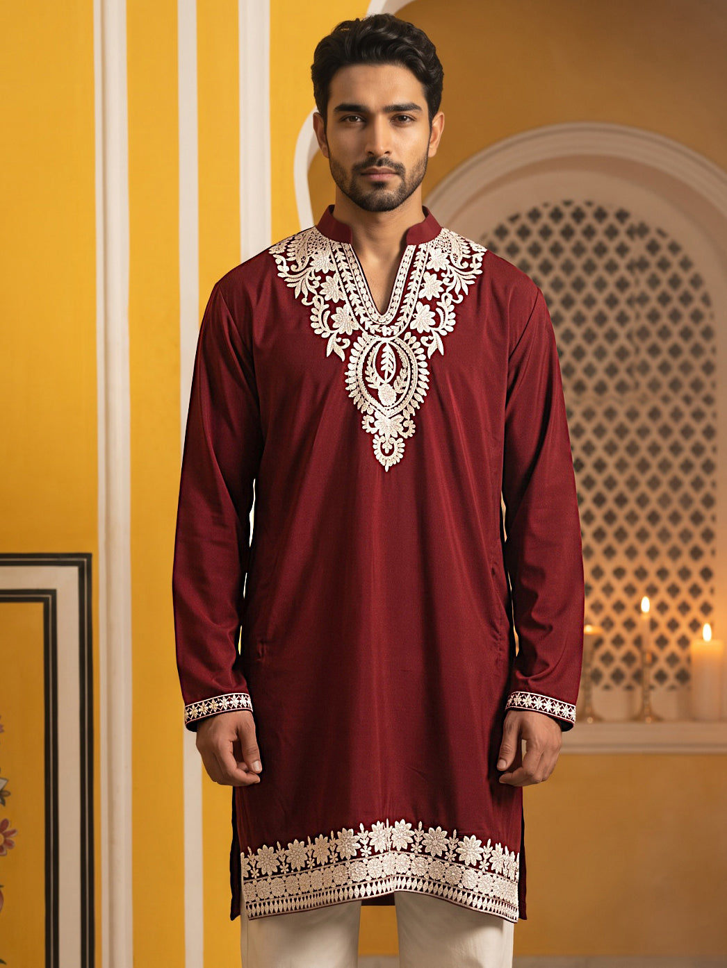 Ethnic Japanese Fabric Embroidered Kurta ( 65KO 5605Maroon )
