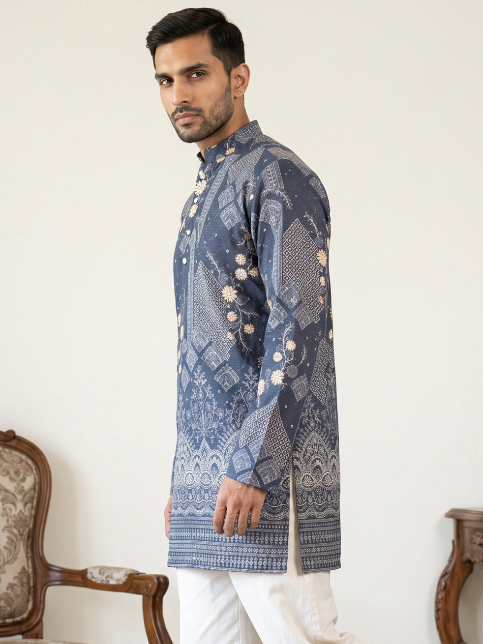 Traditional Cotton Blend Printed Kurta ( 65KO 5606Blue )