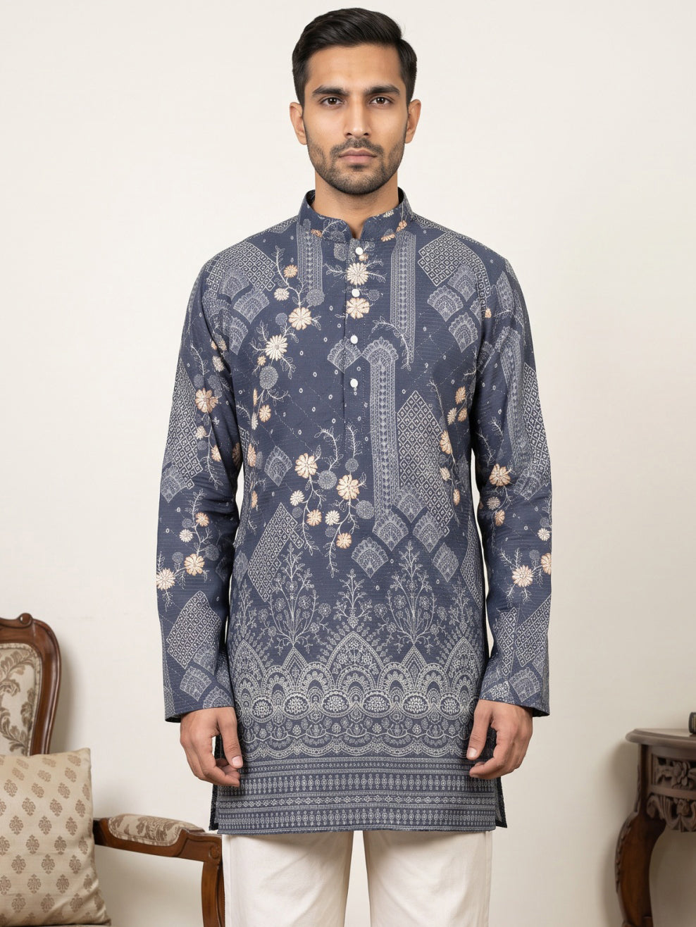 Traditional Cotton Blend Printed Kurta ( 65KO 5606Blue )