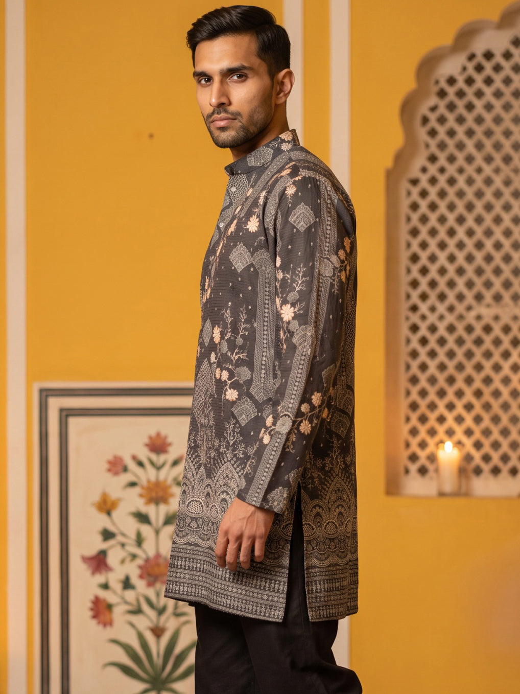 Traditional Cotton Blend Printed Kurta ( 65KO 5606Grey )