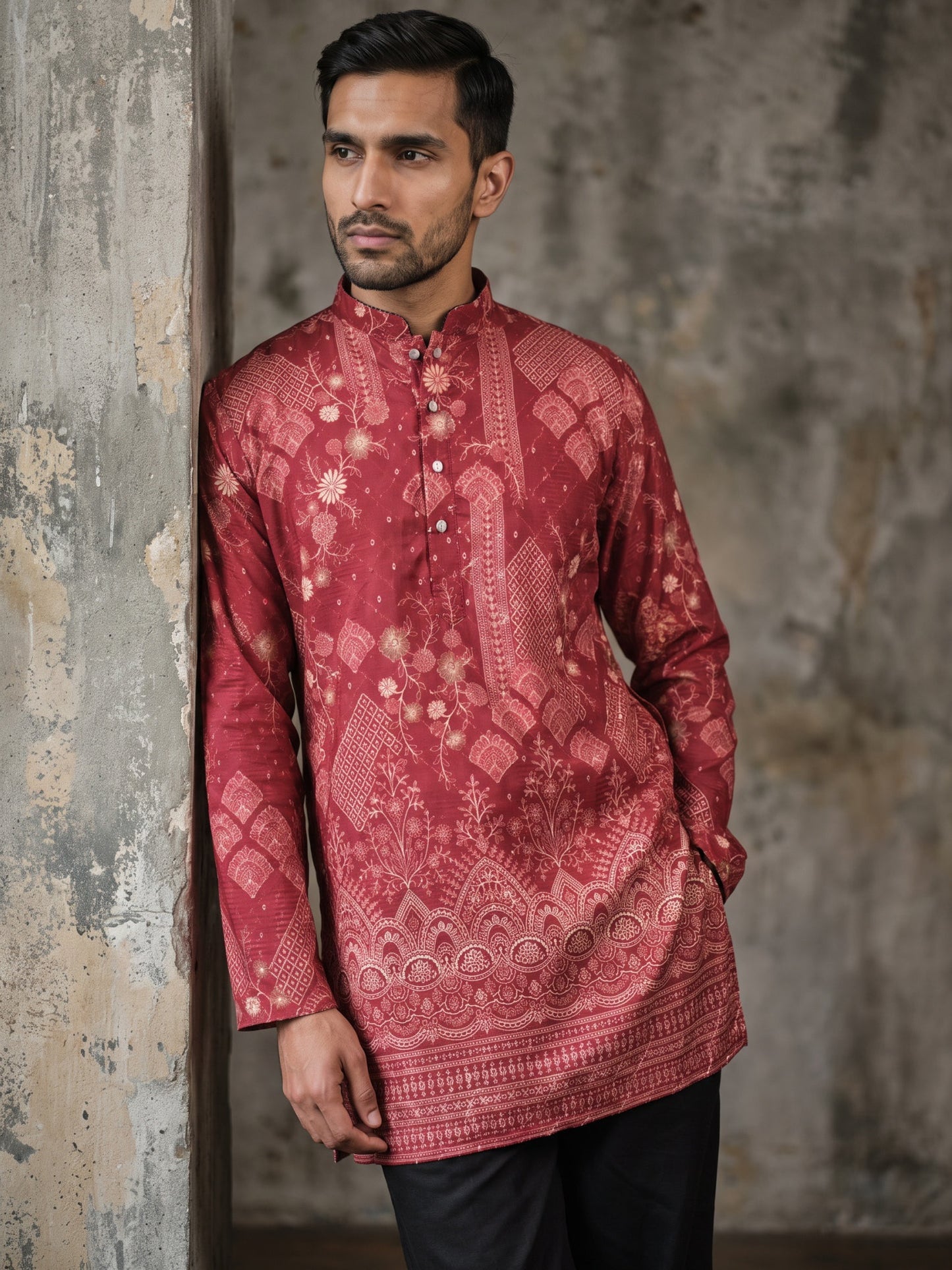 Traditional Cotton Blend Printed Kurta ( 65KO 5606Maroon )