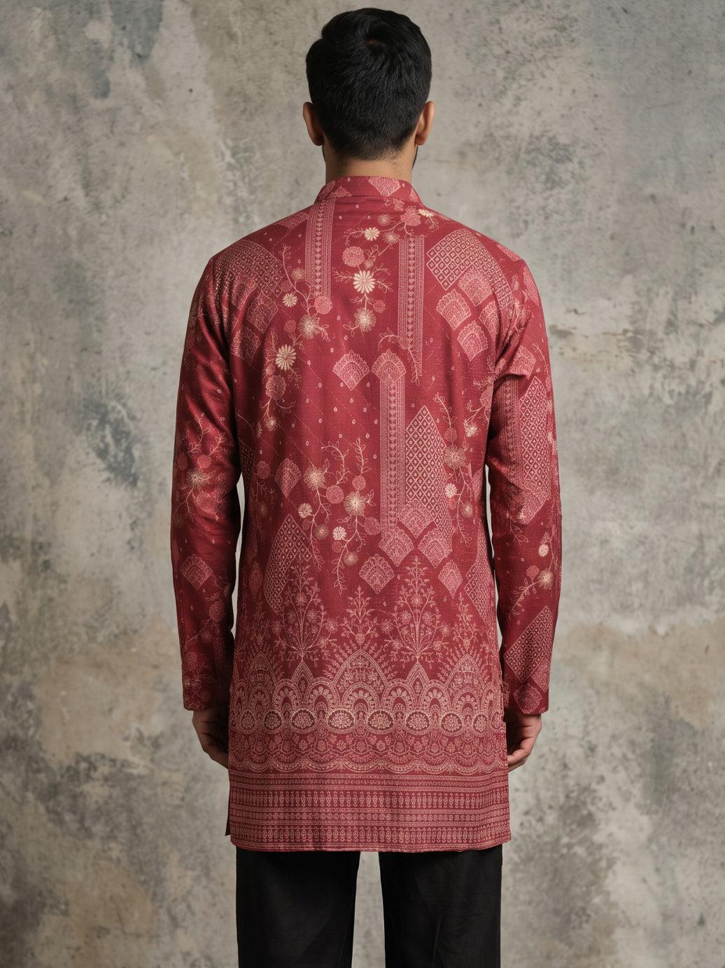 Traditional Cotton Blend Printed Kurta ( 65KO 5606Maroon )