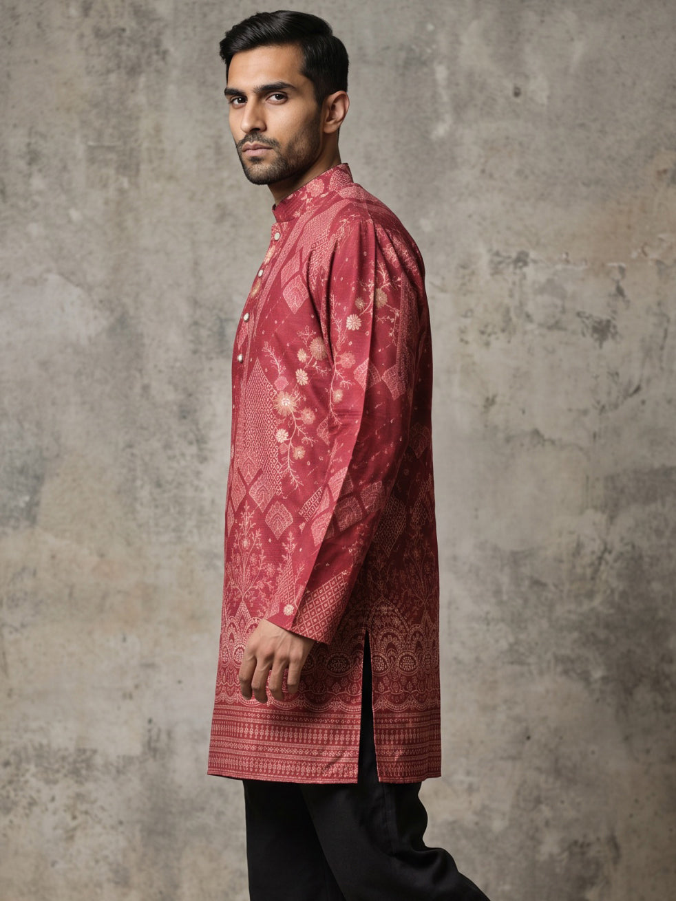 Traditional Cotton Blend Printed Kurta ( 65KO 5606Maroon )
