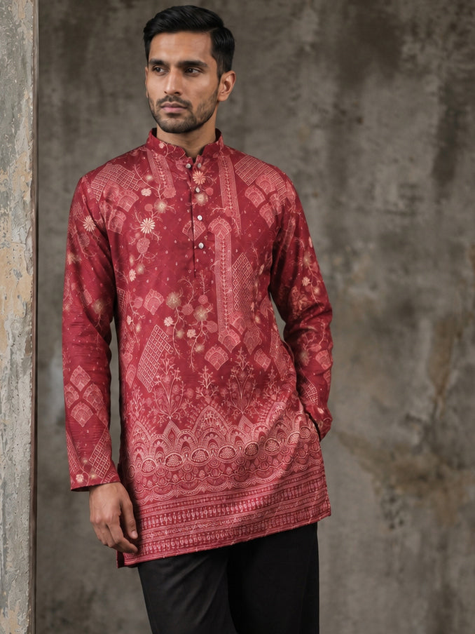 Traditional Cotton Blend Printed Kurta ( 65KO 5606Maroon )