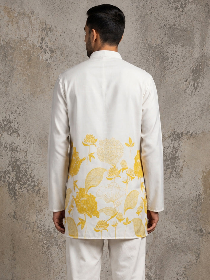 Cotton Blend Floral Printed Kurta ( 65KO 5607Yellow )