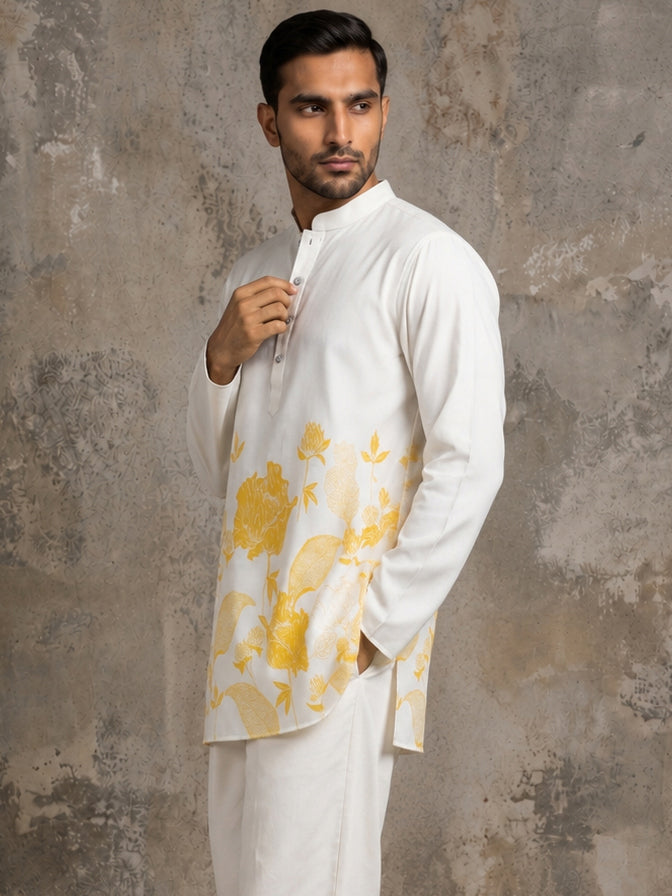 Cotton Blend Floral Printed Kurta ( 65KO 5607Yellow )