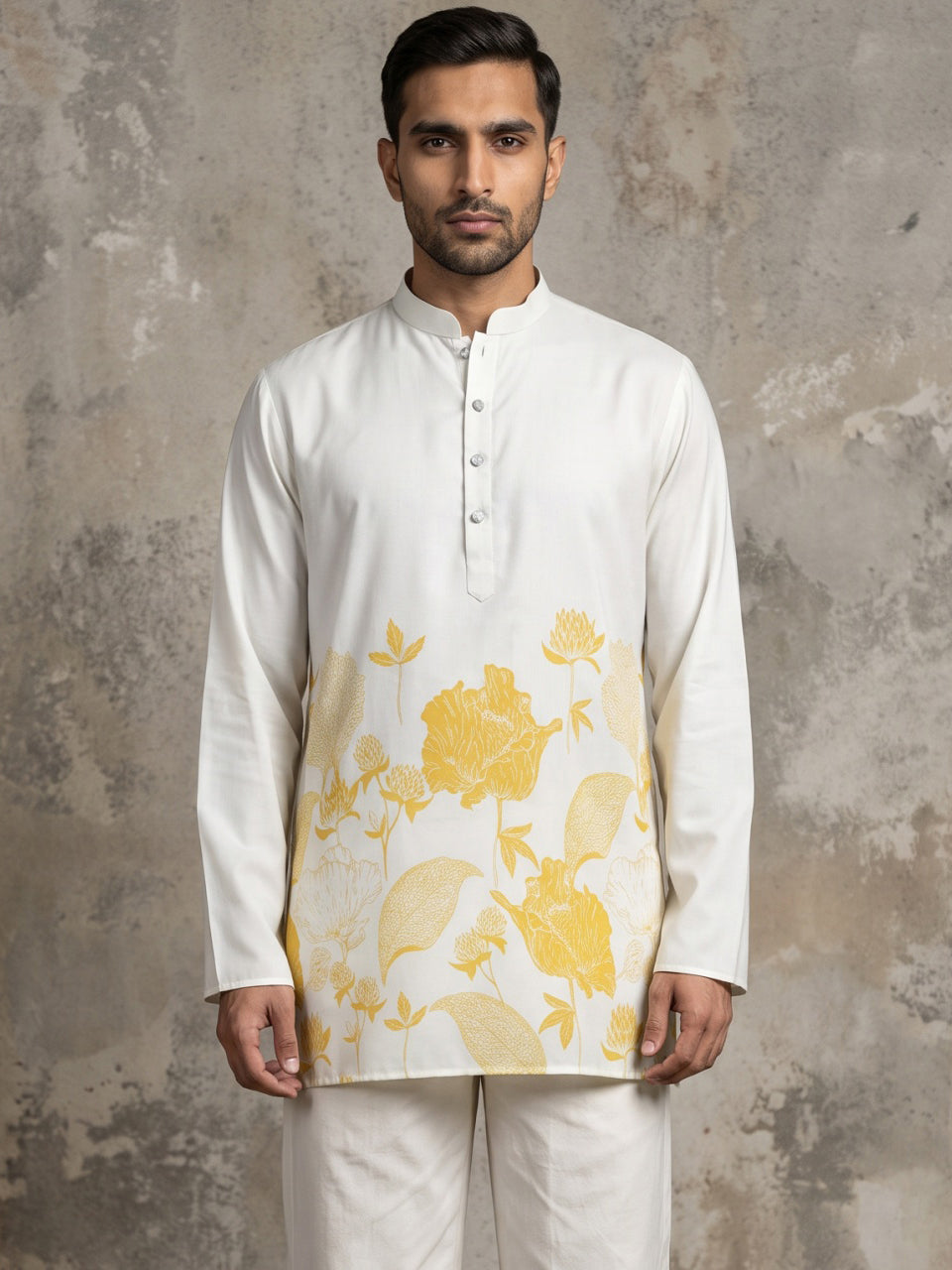 Cotton Blend Floral Printed Kurta ( 65KO 5607Yellow )
