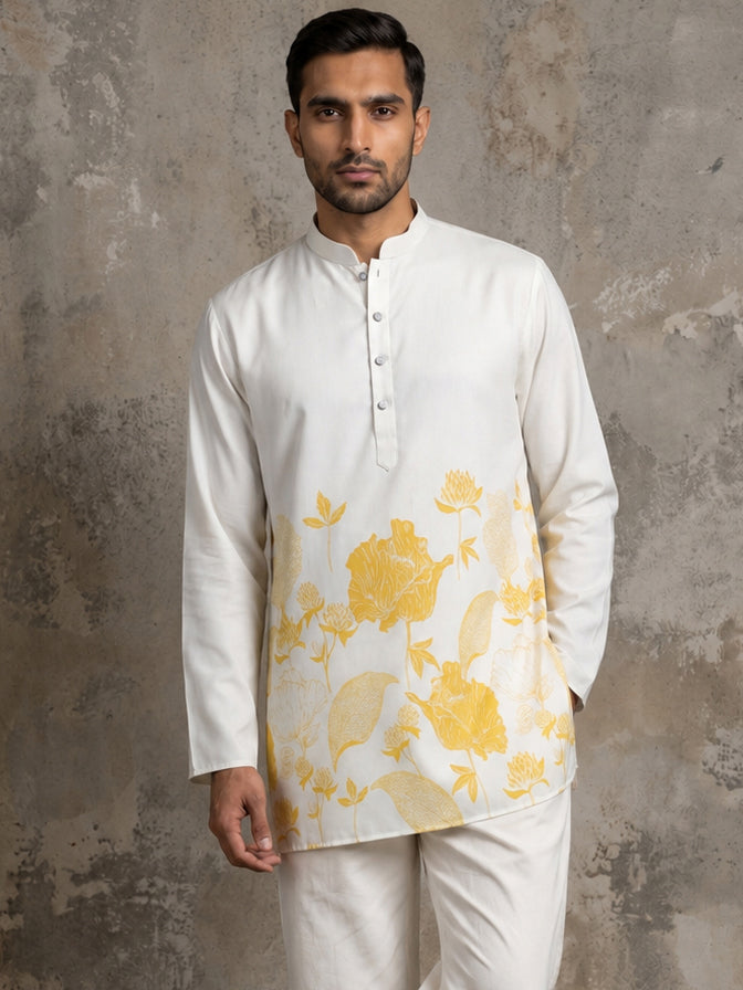 Cotton Blend Floral Printed Kurta ( 65KO 5607Yellow )