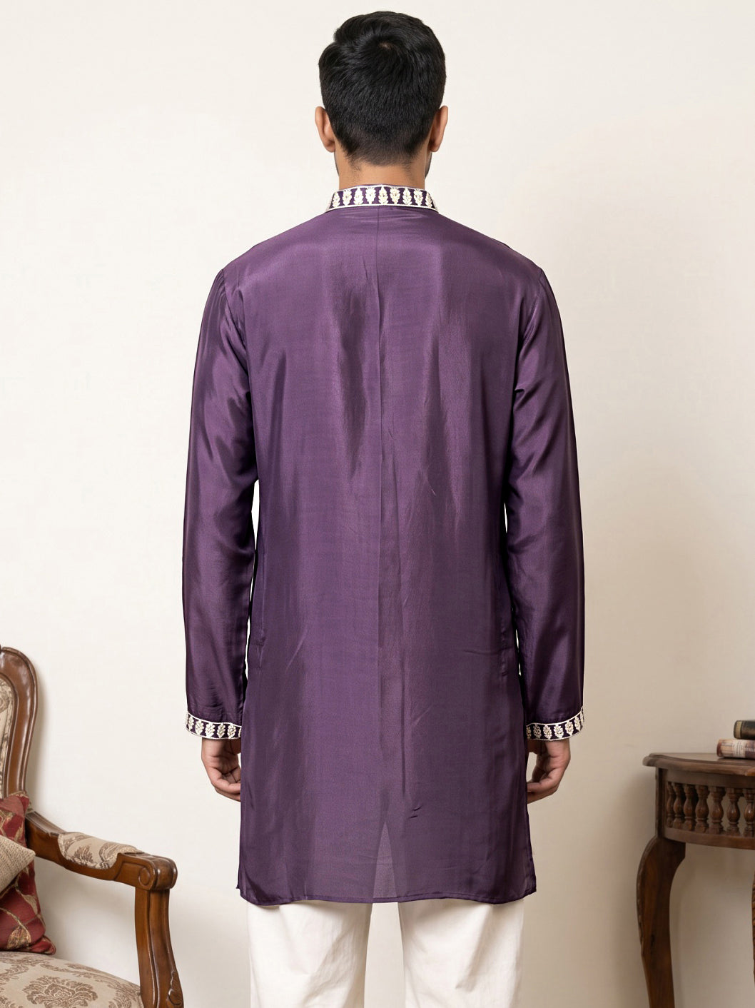 Japanese Fabric Designer Embroidered Kurta ( 65KO 5608Purple )