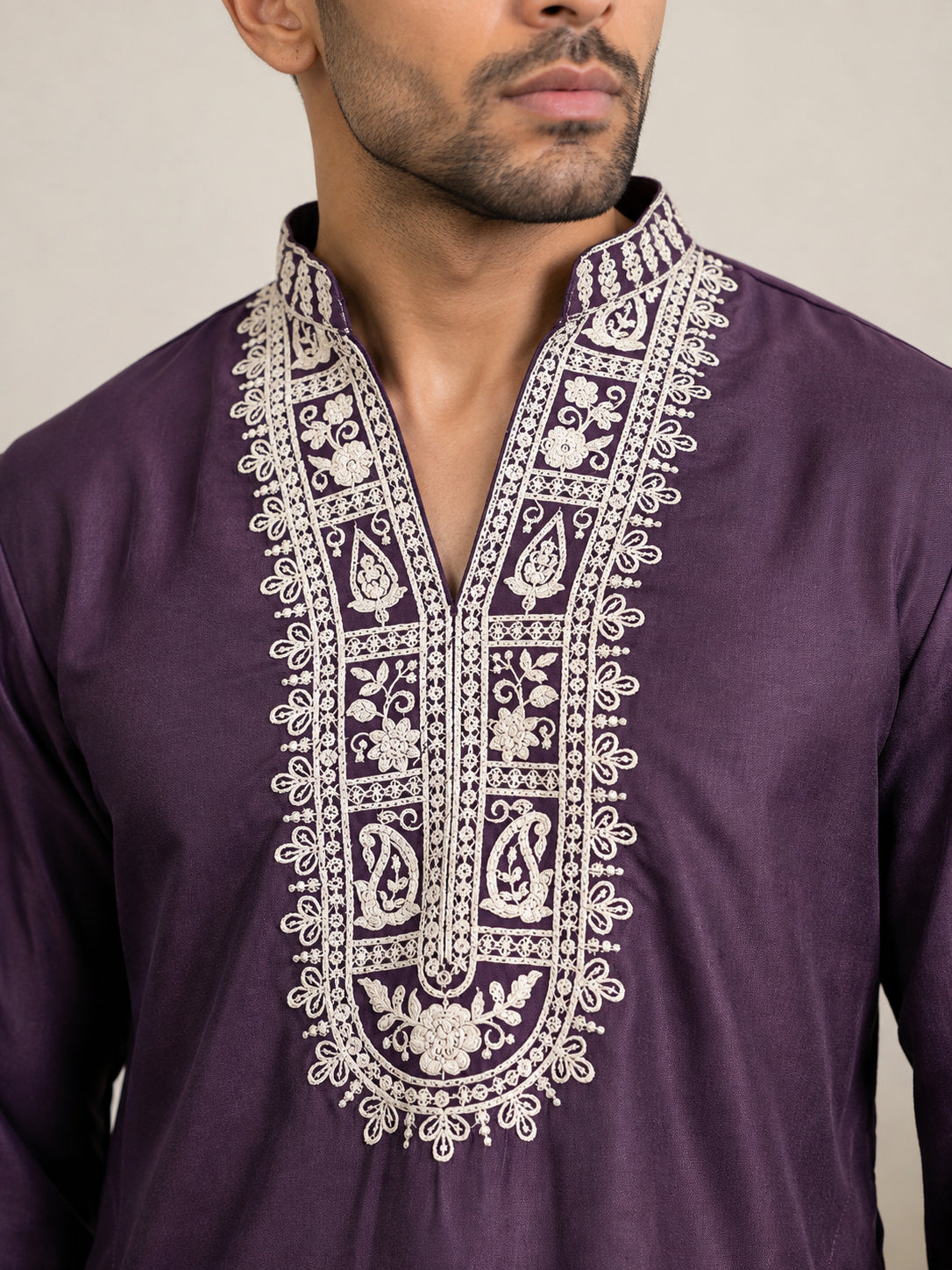 Japanese Fabric Designer Embroidered Kurta ( 65KO 5608Purple )