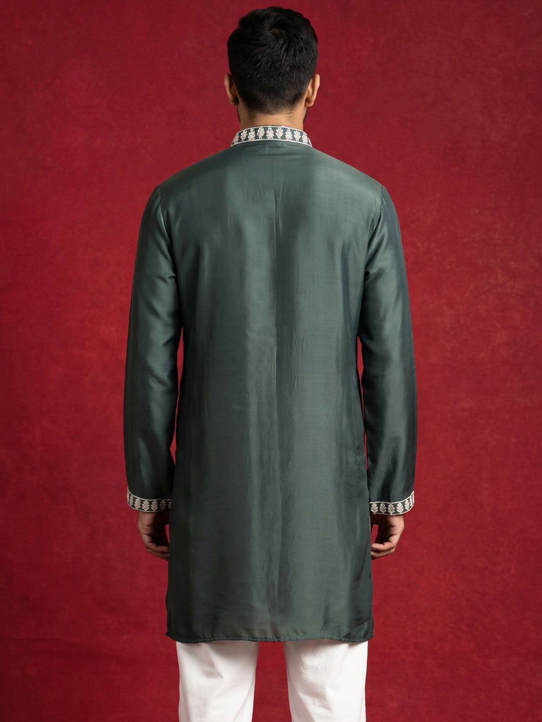 Japanese Fabric Designer Embroidered Kurta ( 65KO 5608Teal )