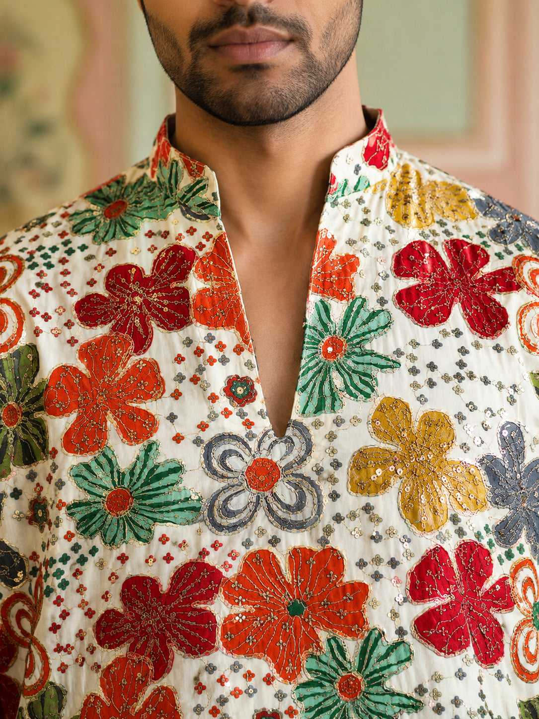 Silk Blend Designer Embroidered Kurta ( 65KO 5609White )