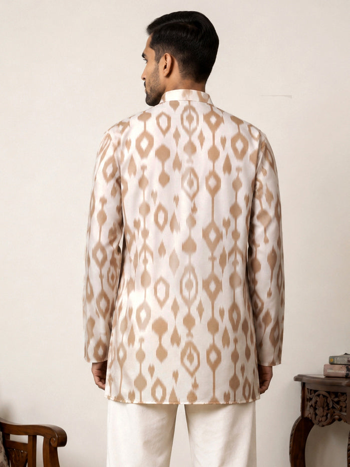 Men Cotton Blend Ikat Printed Kurta ( 65KO 5610Beige )