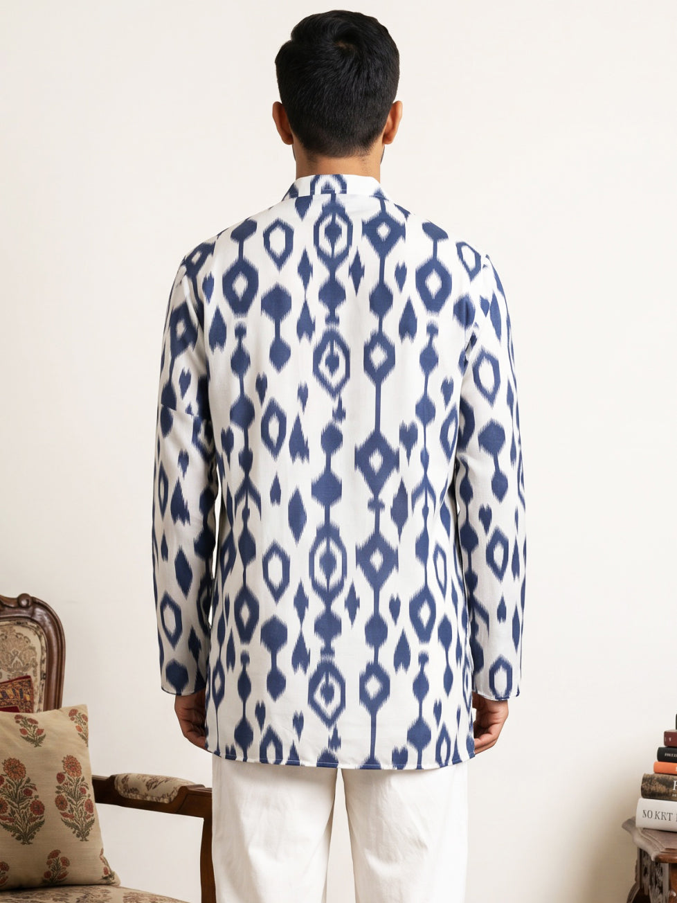 Men Cotton Blend Ikat Printed Kurta ( 65KO 5610Blue )