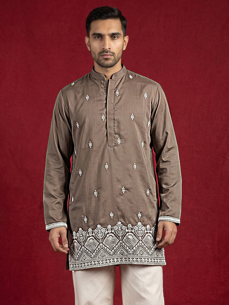 Cotton Blend Ethnic Embroidered Kurta ( 65KO 5611Brown )