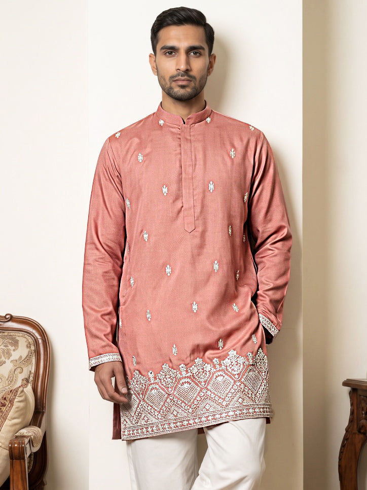 Cotton Blend Ethnic Embroidered Kurta ( 65KO 5611Pink )