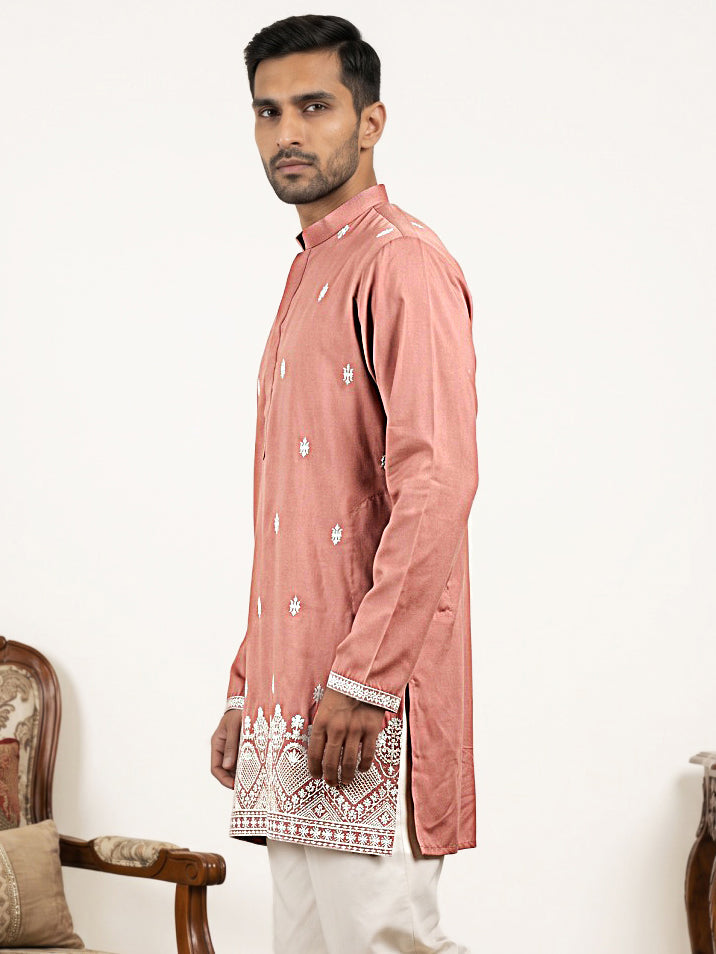 Cotton Blend Ethnic Embroidered Kurta ( 65KO 5611Pink )