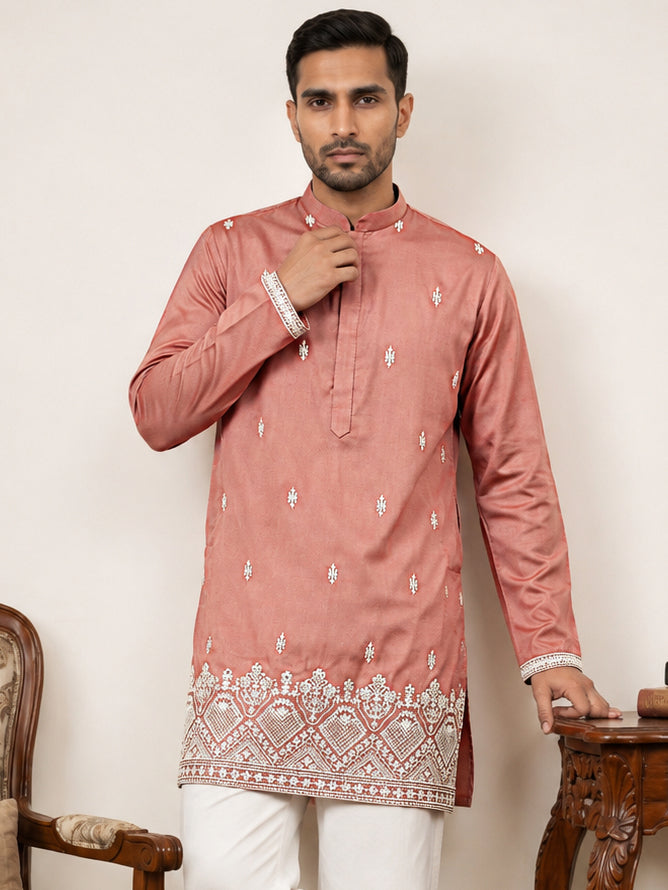 Cotton Blend Ethnic Embroidered Kurta ( 65KO 5611Pink )