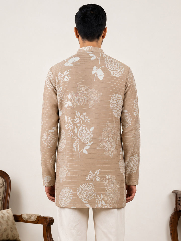 Cotton Blend Printed & Thread Work Kurta ( 65KO 5612Beige )