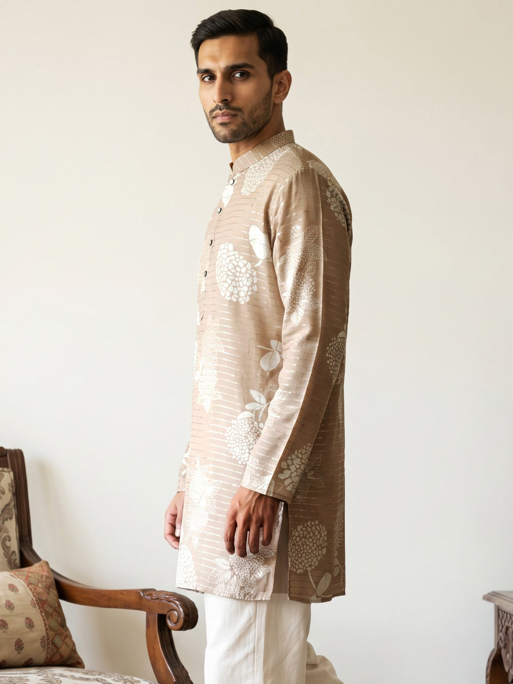 Cotton Blend Printed & Thread Work Kurta ( 65KO 5612Beige )