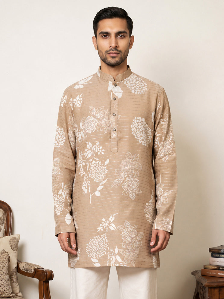 Cotton Blend Printed & Thread Work Kurta ( 65KO 5612Beige )