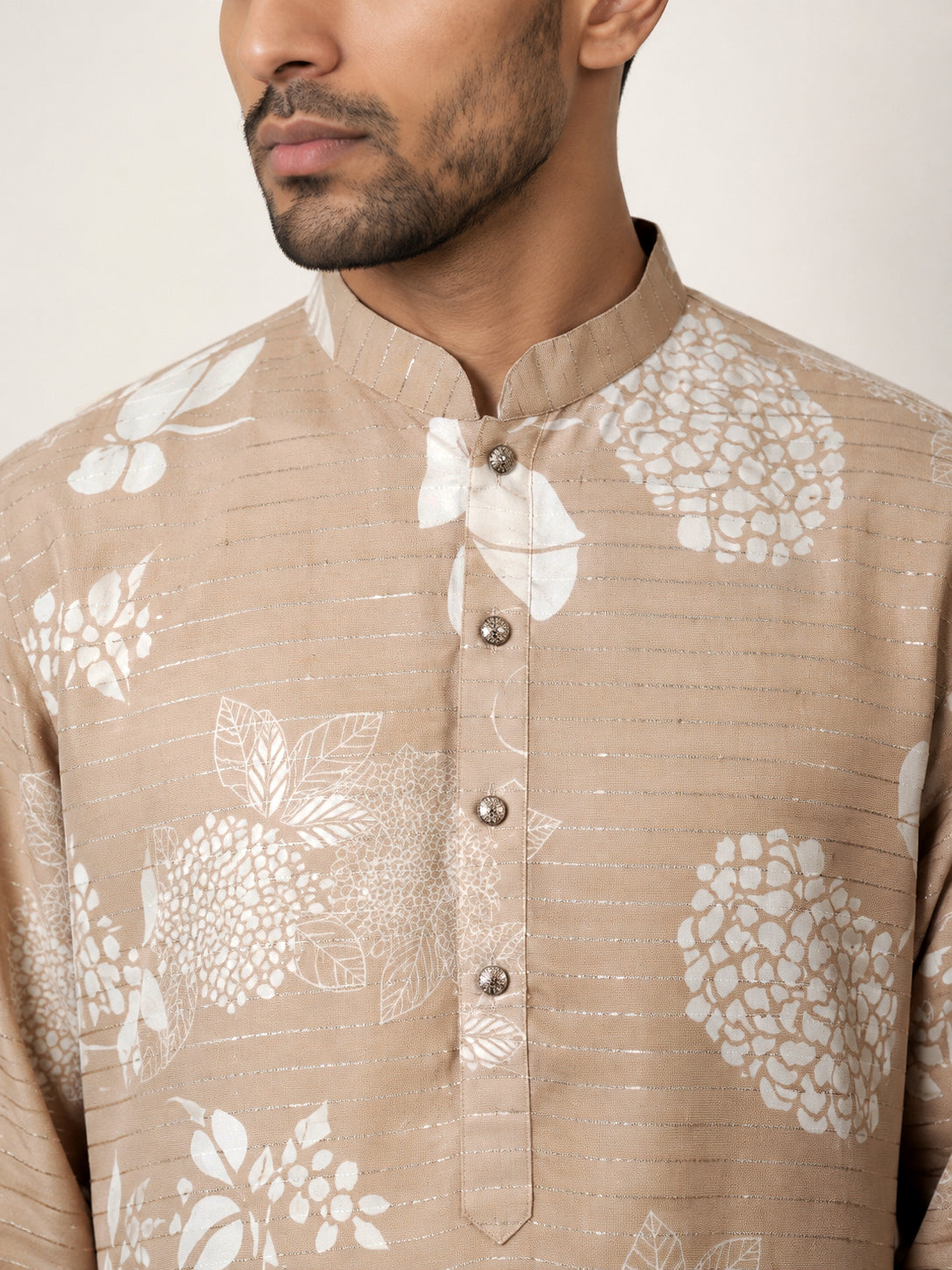 Cotton Blend Printed & Thread Work Kurta ( 65KO 5612Beige )