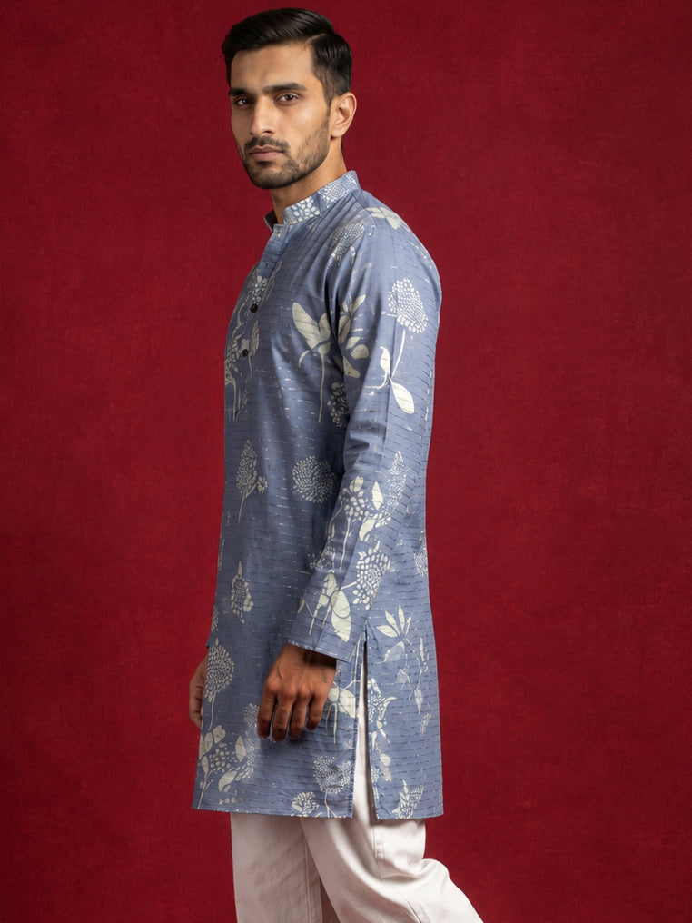 Cotton Blend Printed & Thread Work Kurta ( 65KO 5612Blue )
