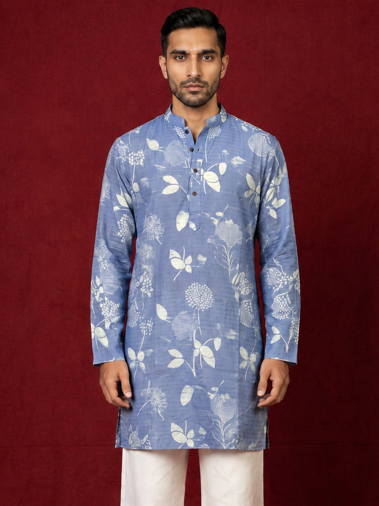 Cotton Blend Printed & Thread Work Kurta ( 65KO 5612Blue )