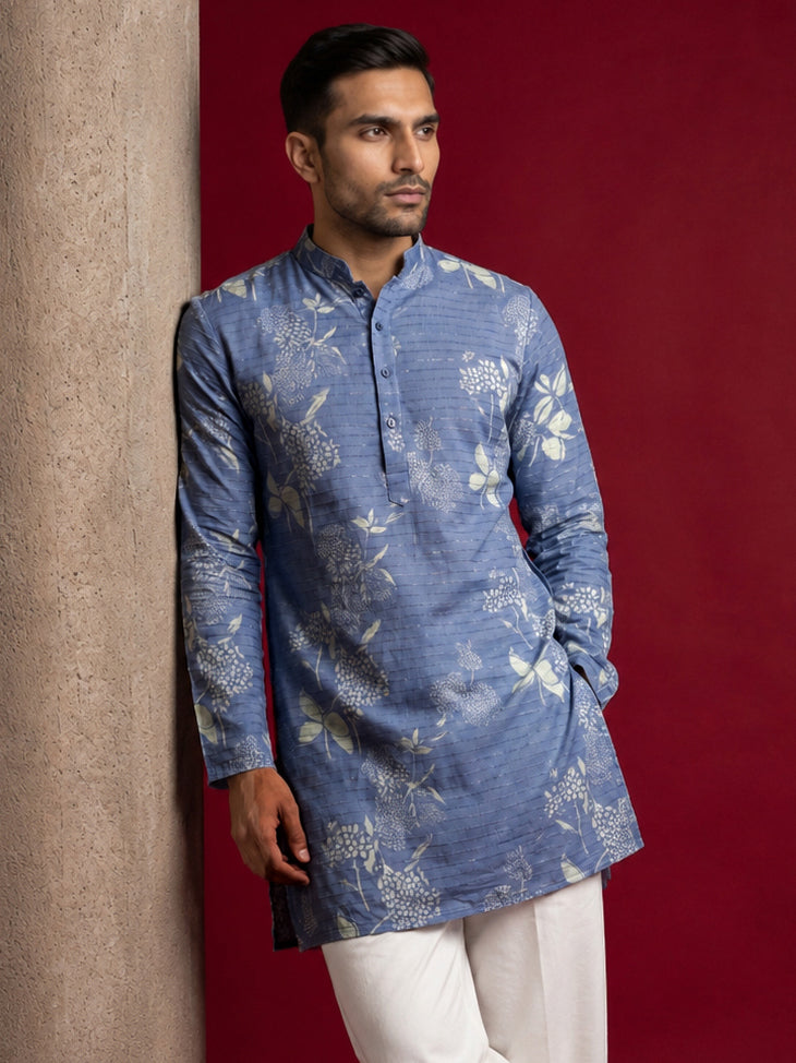 Cotton Blend Printed & Thread Work Kurta ( 65KO 5612Blue )