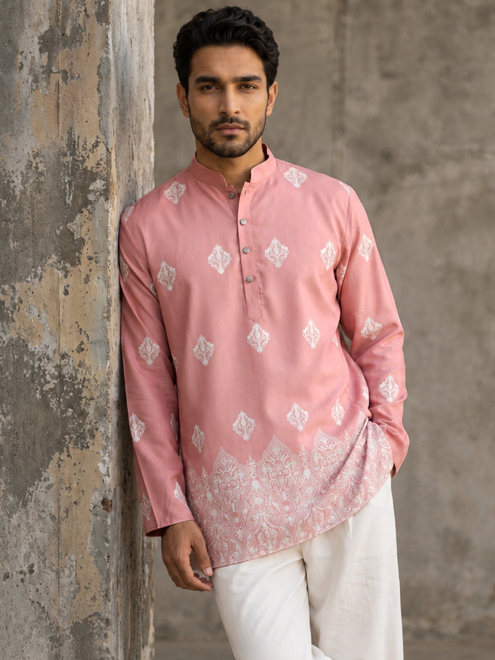Cotton Blend Ethnic Printed Kurta ( 65KO 5614Pink )