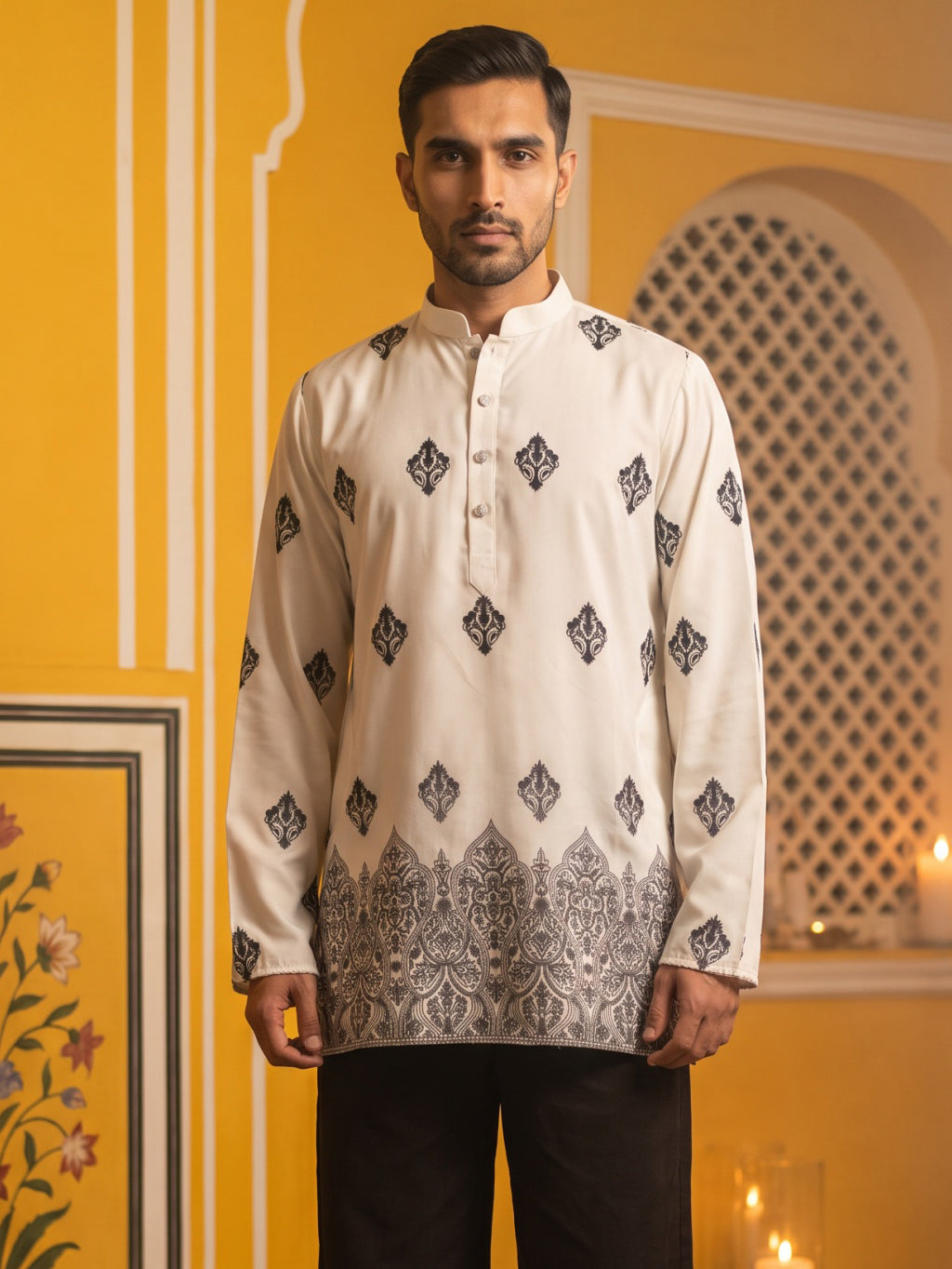 Cotton Blend Ethnic Printed Kurta ( 65KO 5614White )