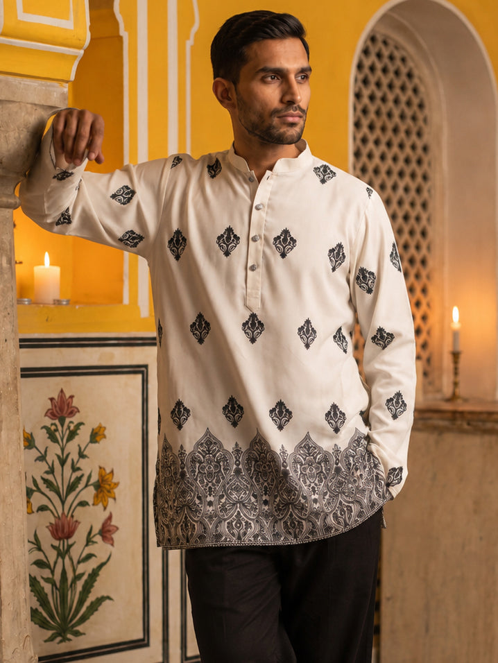 Cotton Blend Ethnic Printed Kurta ( 65KO 5614White )