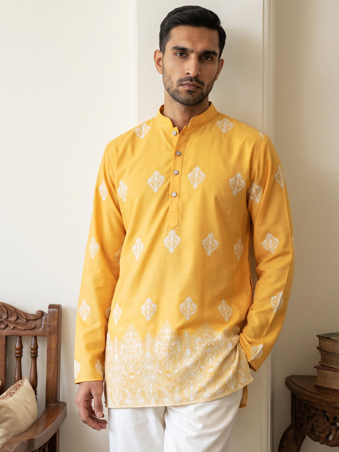 Cotton Blend Ethnic Printed Kurta ( 65KO 5614Yellow )