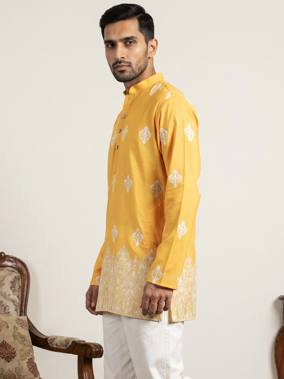 Cotton Blend Ethnic Printed Kurta ( 65KO 5614Yellow )