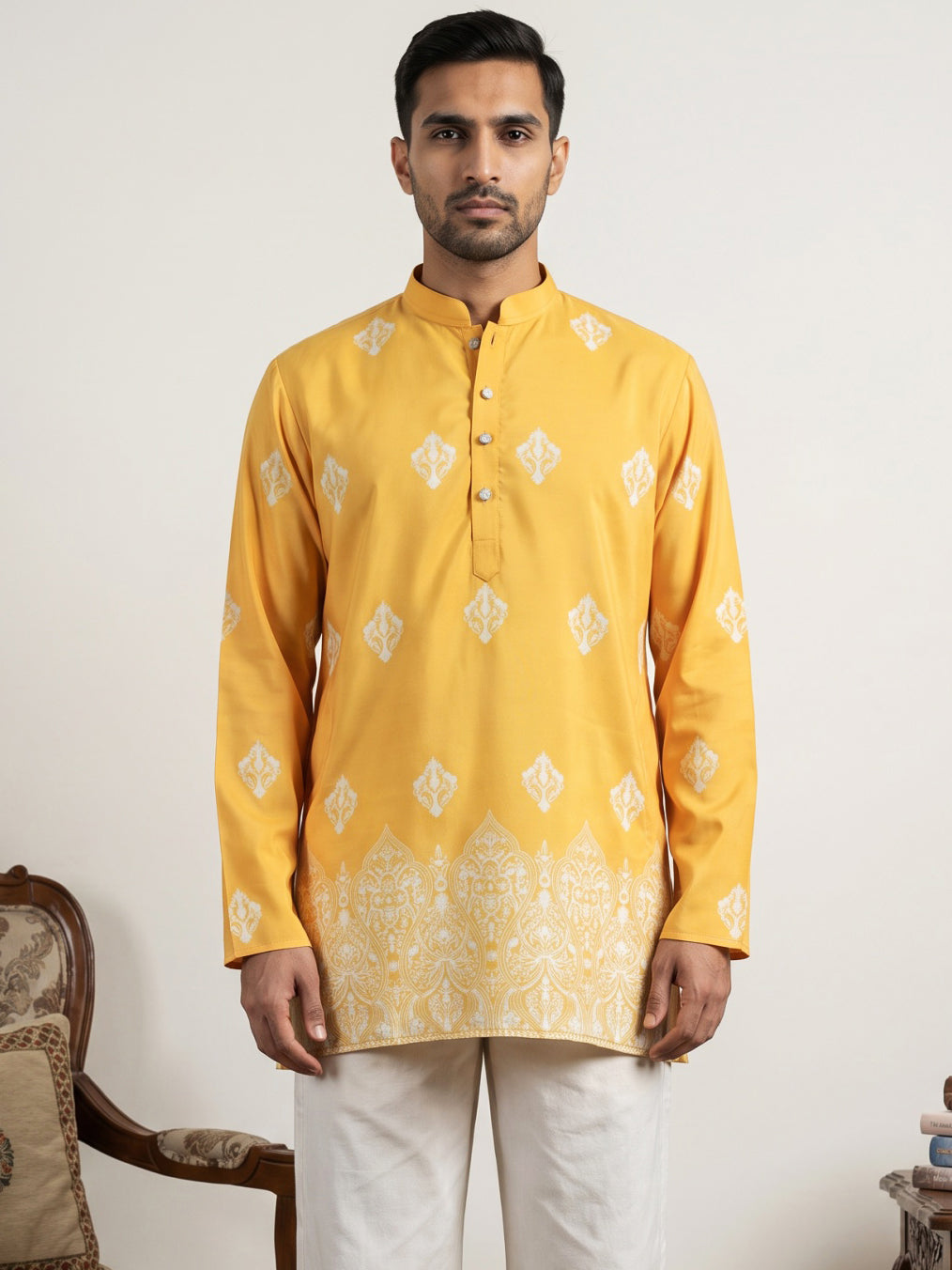 Cotton Blend Ethnic Printed Kurta ( 65KO 5614Yellow )