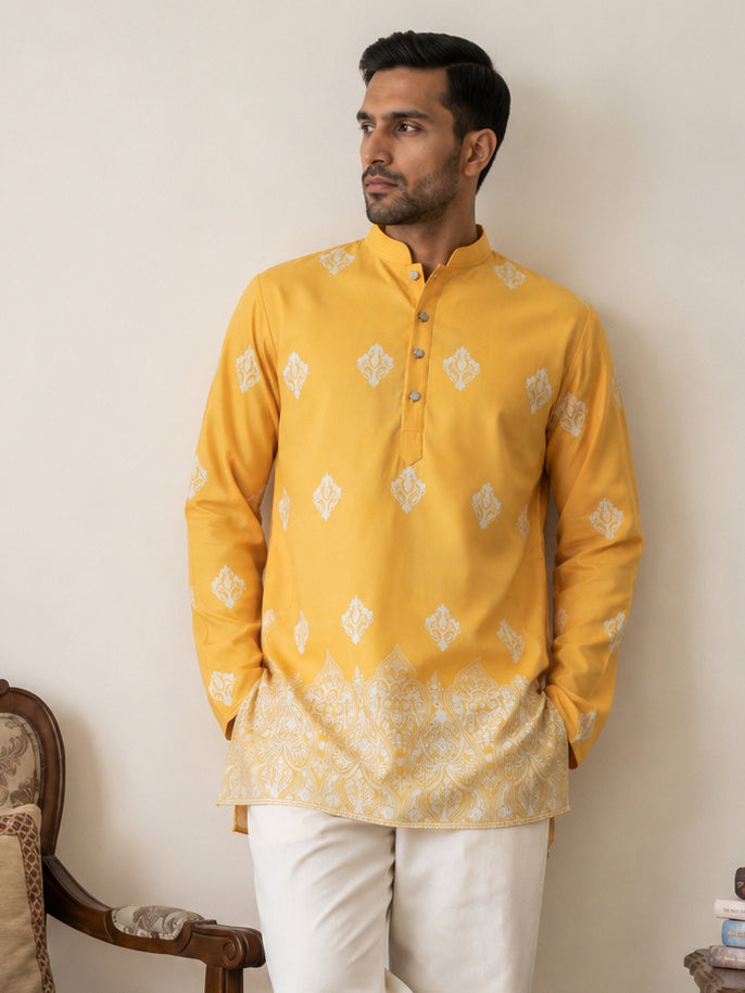 Cotton Blend Ethnic Printed Kurta ( 65KO 5614Yellow )