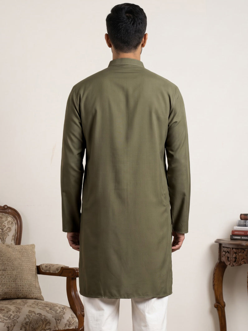 Men's Japanese Fabric Designer Embroidered Kurta ( 65KO 5615Grey )