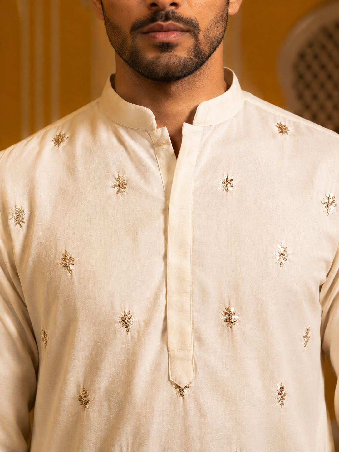 Japanese Fabric Ethnic Embroidered Kurta for Men ( 65KO 5616Cream )