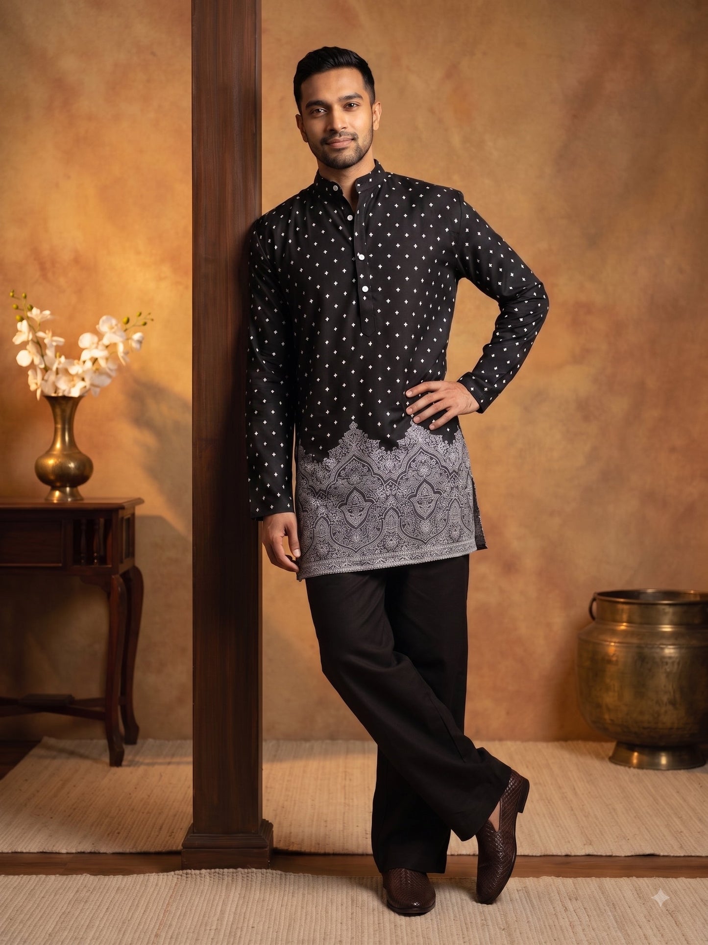 Printed Cotton Blend Kurta for Men ( 65KO 5622Black )