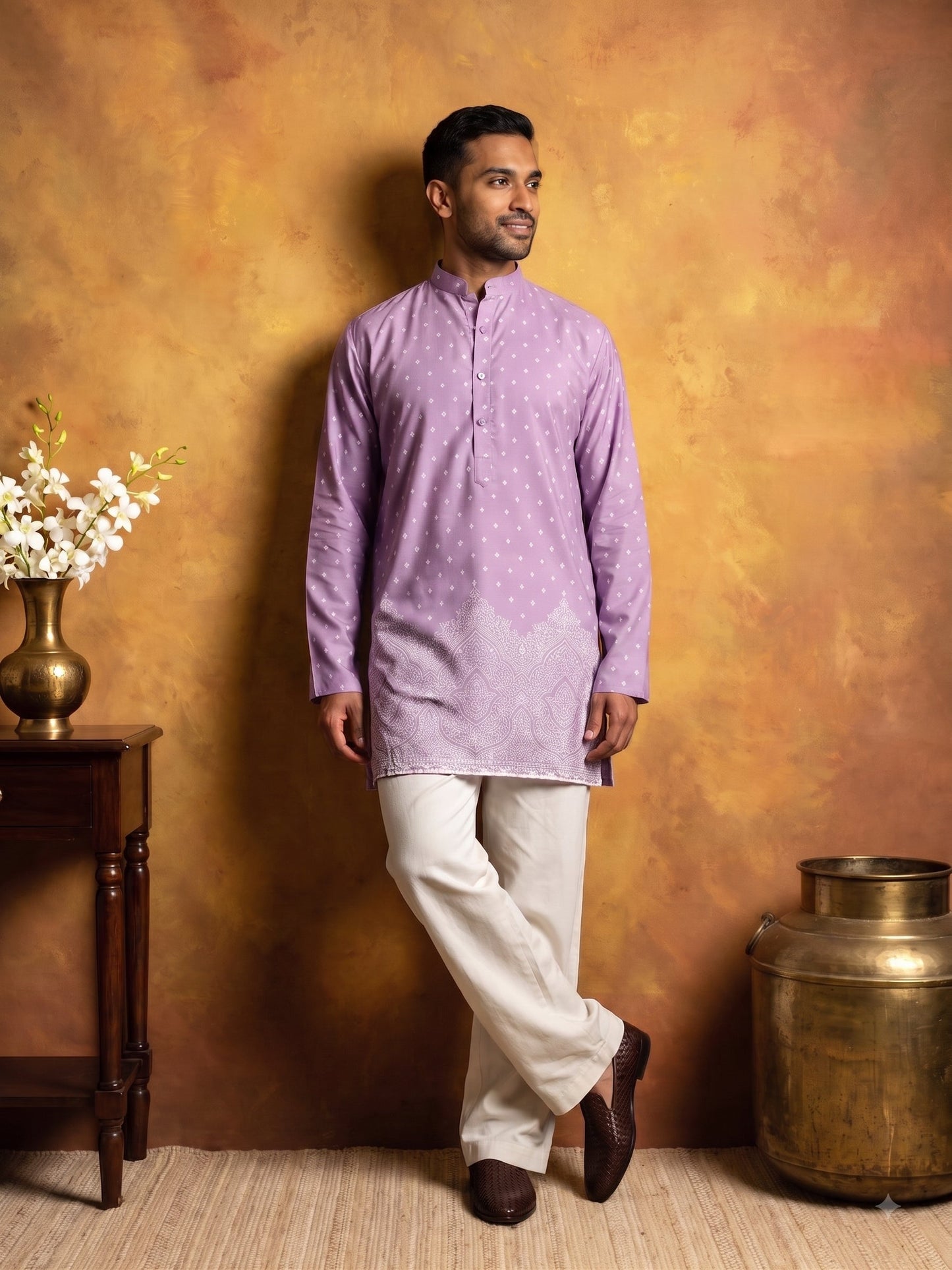 Printed Cotton Blend Kurta for Men ( 65KO 5622Purple )