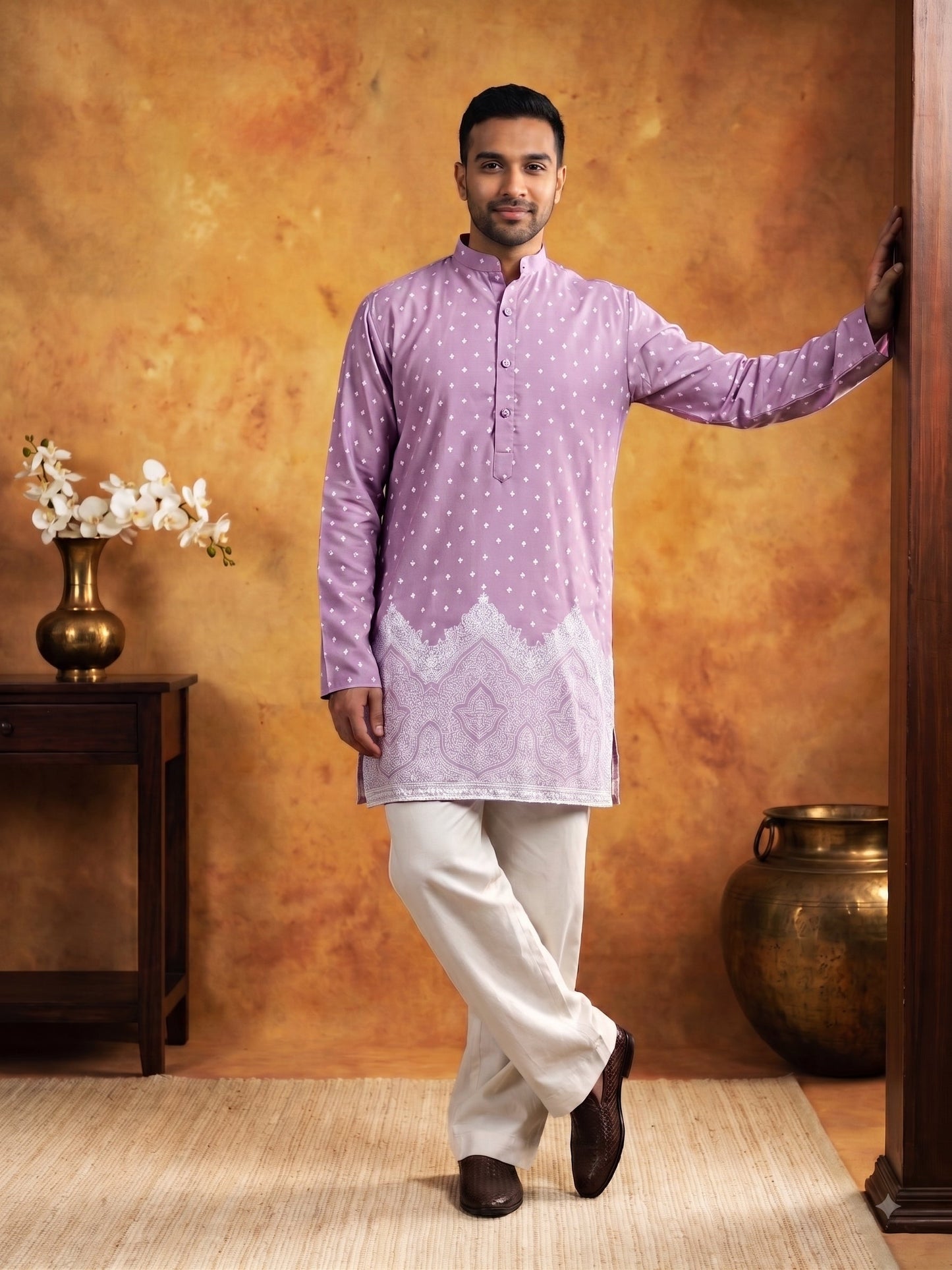 Printed Cotton Blend Kurta for Men ( 65KO 5622Purple )