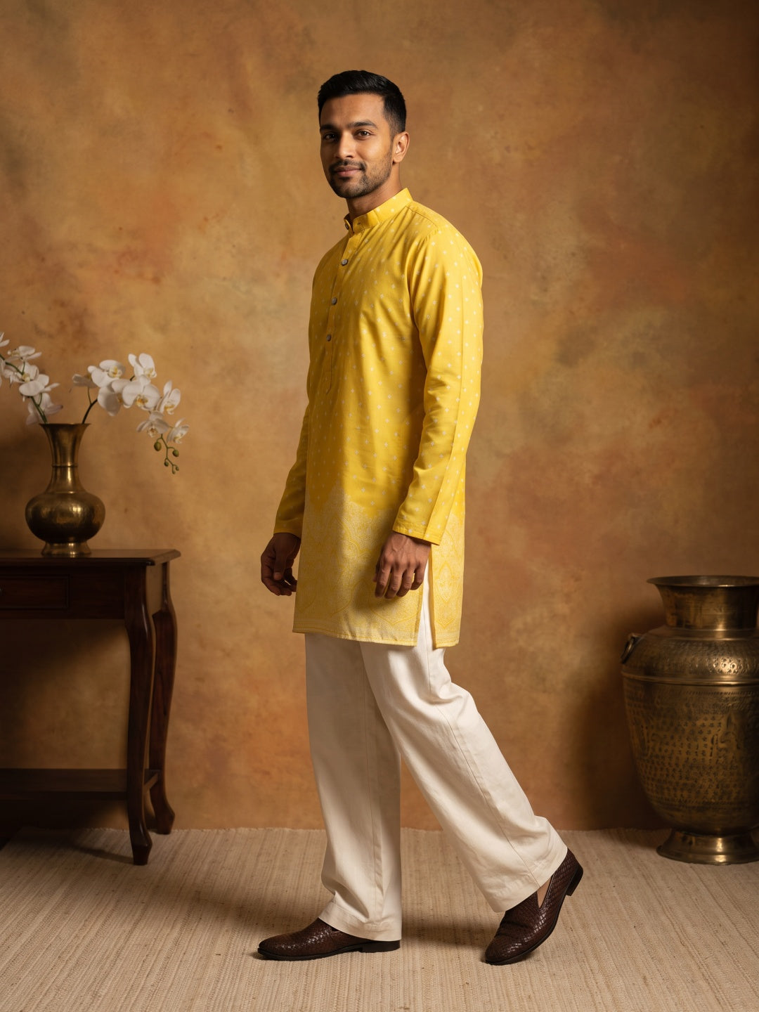 Printed Cotton Blend Kurta for Men ( 65KO 5622Yellow )
