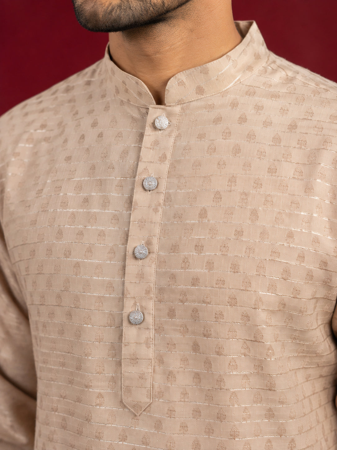 Cotton Blend Printed & Thread Work Kurta for Men ( 65KO 5623Beige )